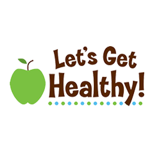 A green apple alongside text that reads, Let’s Get Healthy!