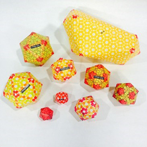 Nine origami models of viruses.